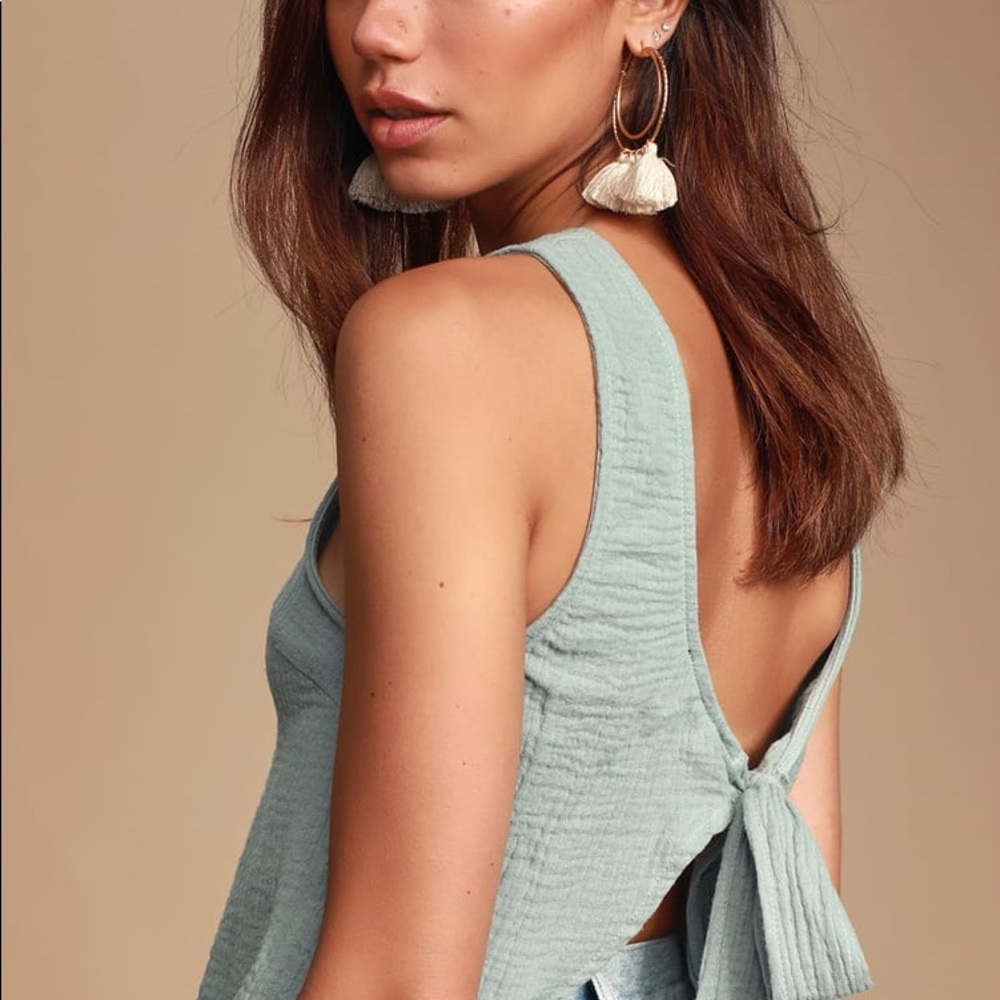 Lulus sage green tie back tank top